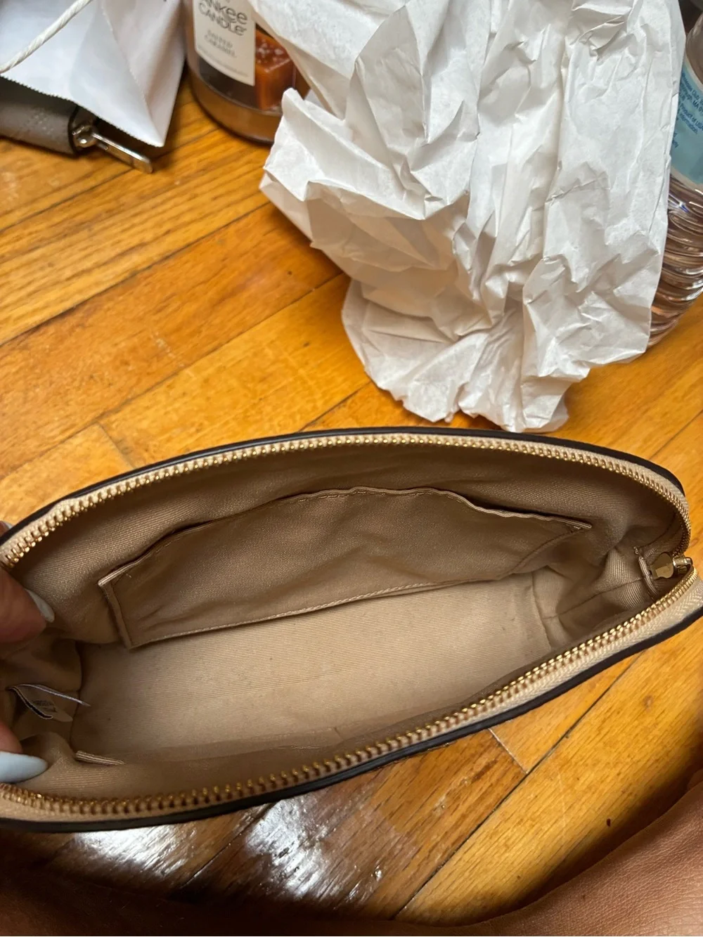 Coach Pebbled Leather Cosmetic Pouch in Tan